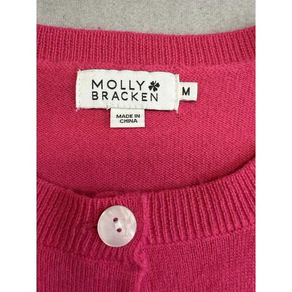 Molly Bracken Hot Pink Button Crop Long Sleeve Sweater Cardigan Medium - Picture 4 of 10